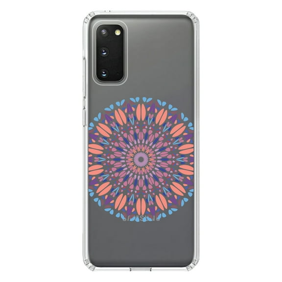 DistinctInk Clear Shockproof Hybrid Case for Galaxy S20 ULTRA / 5G (6.9" Screen) - TPU Bumper Acrylic Back Tempered Glass Screen Protector - Modern Mandala - Blue Peach Purple