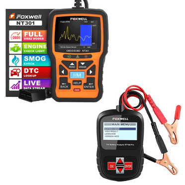 FOXWELL 12V Car Battery Tester Analyzer Automotive 100-1100CCA Battery Load Tester with NT301 OBD2 Scanner EOBD OBDII Code Reader Check Engine Fault Automotive Scanner Car Diagnostic Tool