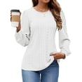 thumbnail image 4 of SHINE UP Long Sleeve Shirts for Women Casual Eyelet Top Crewneck Blouses, 4 of 9