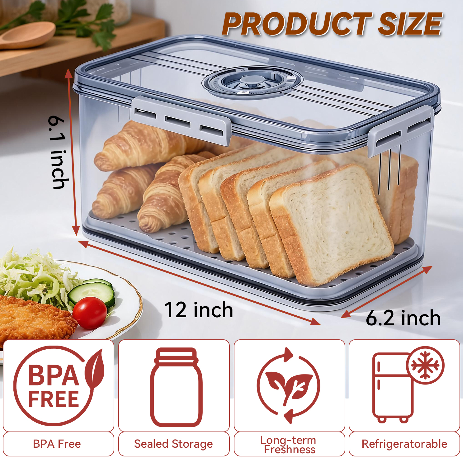 JUNLIN Airtight Bread Box with Time Recording, Grey photo 4