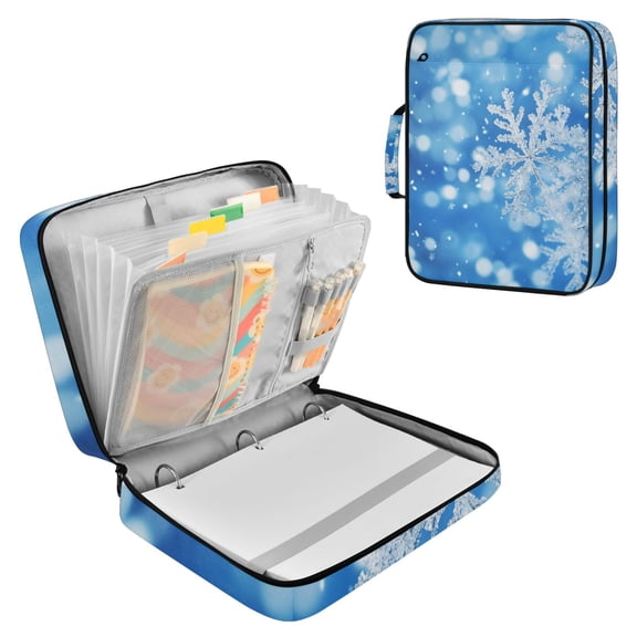 Blue Snowflakes Accordion File Organizer Expanding File Folder 3-Ring Binder Bag 500 Sheets A4 Size