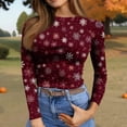 thumbnail image 6 of JGNGSHN Long Sleeve Christmas Shirts for Women Slim Fit Stretch Crewneck Ribbed Undershirts Floral Print T-Shirt Going Out Workout Outfits, 6 of 7