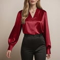 thumbnail image 4 of Towmus Women's Elegant V Neck Satin Blouse Long Sleeve Tops Dressy Business Pullover Tops Teacher Clothes Office Business Dressy Casual Outfits, 4 of 9