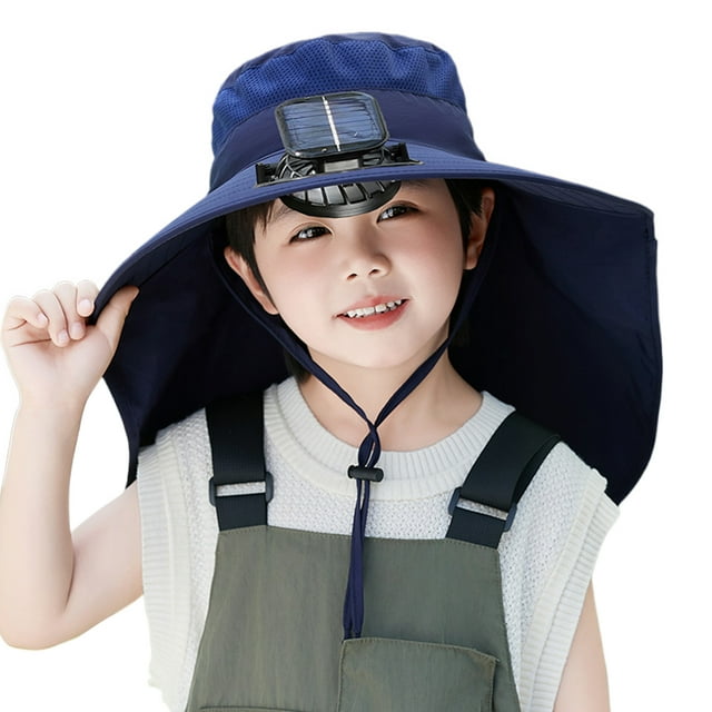 Wweixi Solar Fan Caps For Kids Trendy Protection With USB Solar Charging Feature Uv Shielding 99 Hat Summer Navy blue