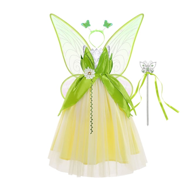 Disfraz de princesa Campanilla para Halloween para niños, diseño detallado