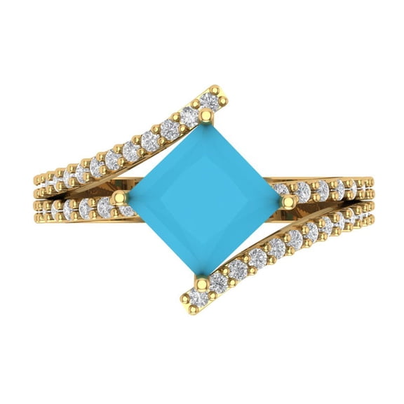 Solitaire with Accents Engagement Ring for Women - 2.3075ct Simulated Turquoise in 14K Yellow Gold Promise Ring