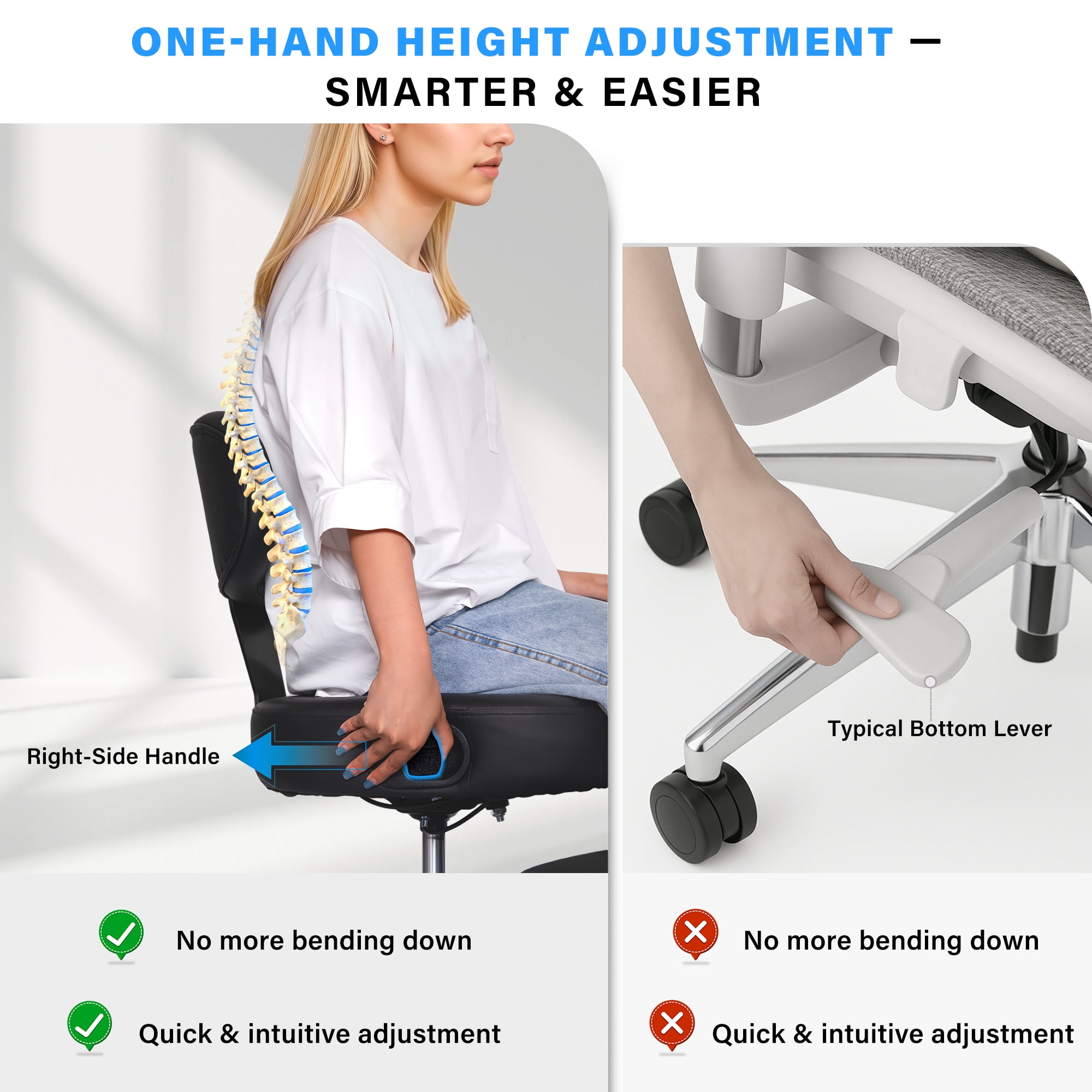 LAUSAINT HOME Ergonomic Cross Legged Swivel Chair, Adjustable Height, Meditation& ADHD Chair with Back Support, Home and Office, BLACK