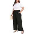thumbnail image 2 of WUJINXIA Womens Plus Size High Waist Drawstring Wide Leg Palazzo Pants Casual Daily Trousers With Pockets 1X-5X, 2 of 6