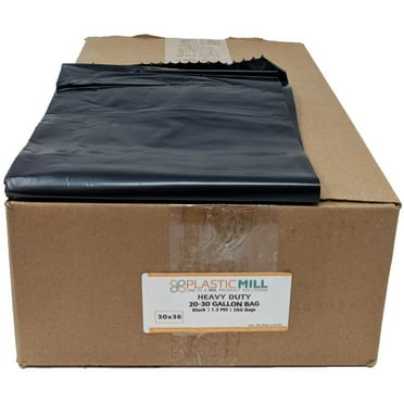 PlasticMill 20-30 Gallon, Black, 1.2 MIL, 30x36, 250 Bags/Case, Garbage Bags / Trash Can Liners.