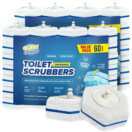 CleanGenius Prefilled Cleaning Disposable Toilet Scrubbers, 60 Count, Fits Clorox ToiletWand