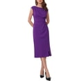 thumbnail image 1 of INSPIRE CHIC Robe Formelle Fourreau Froncée Col Bateau Manches Courtes Élégante pour Bureau m Violet, 1 of 6