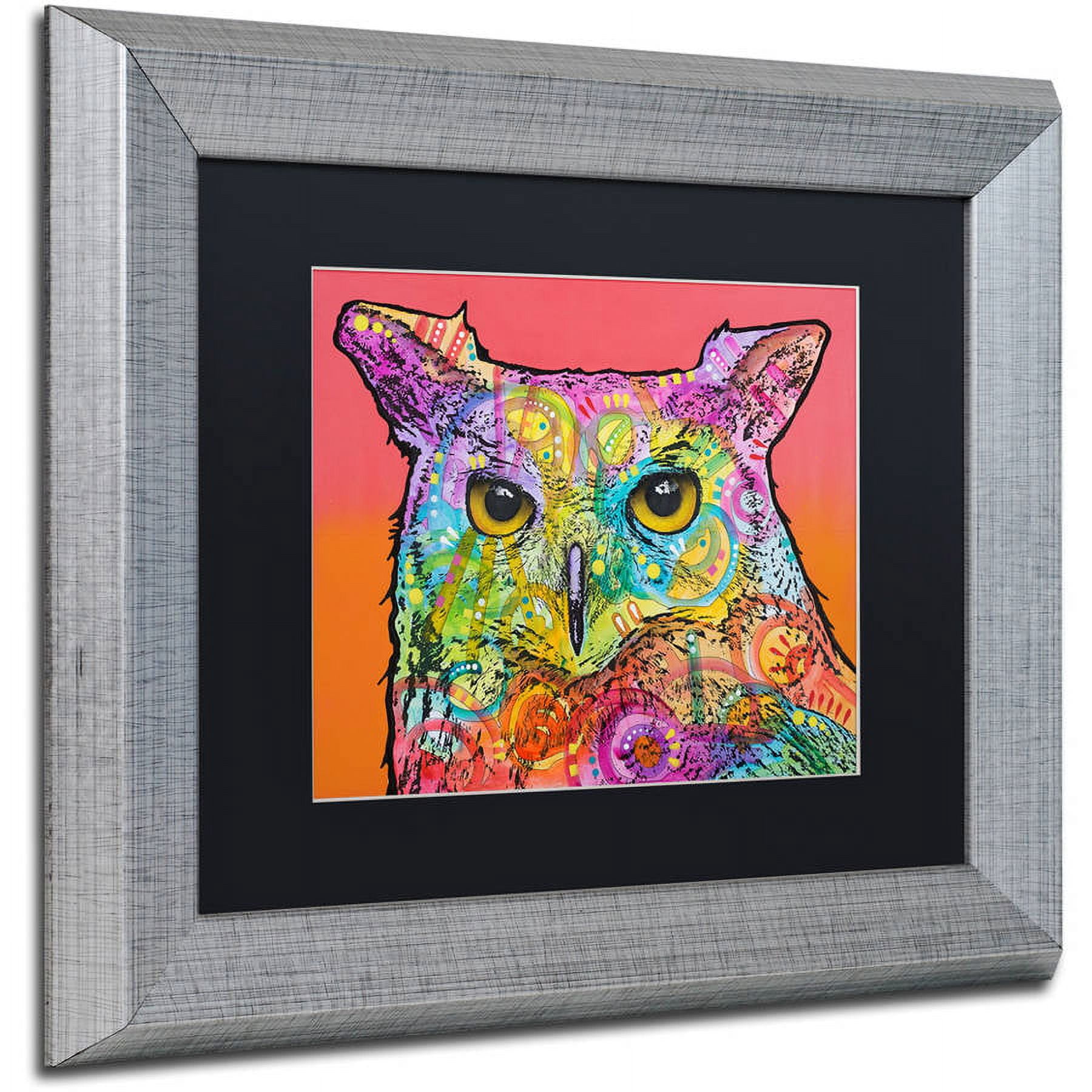 Trademark Fine Art "Red Owl" Canvas Art by Dean Russo, Black Matte, Silver Frame