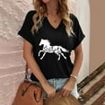 thumbnail image 6 of ALLLIST Black Tops for Women Holiday V Neck T-Shirts Animal Print Trendy Short Sleeve Shirts Tops for Ladies, 6 of 6