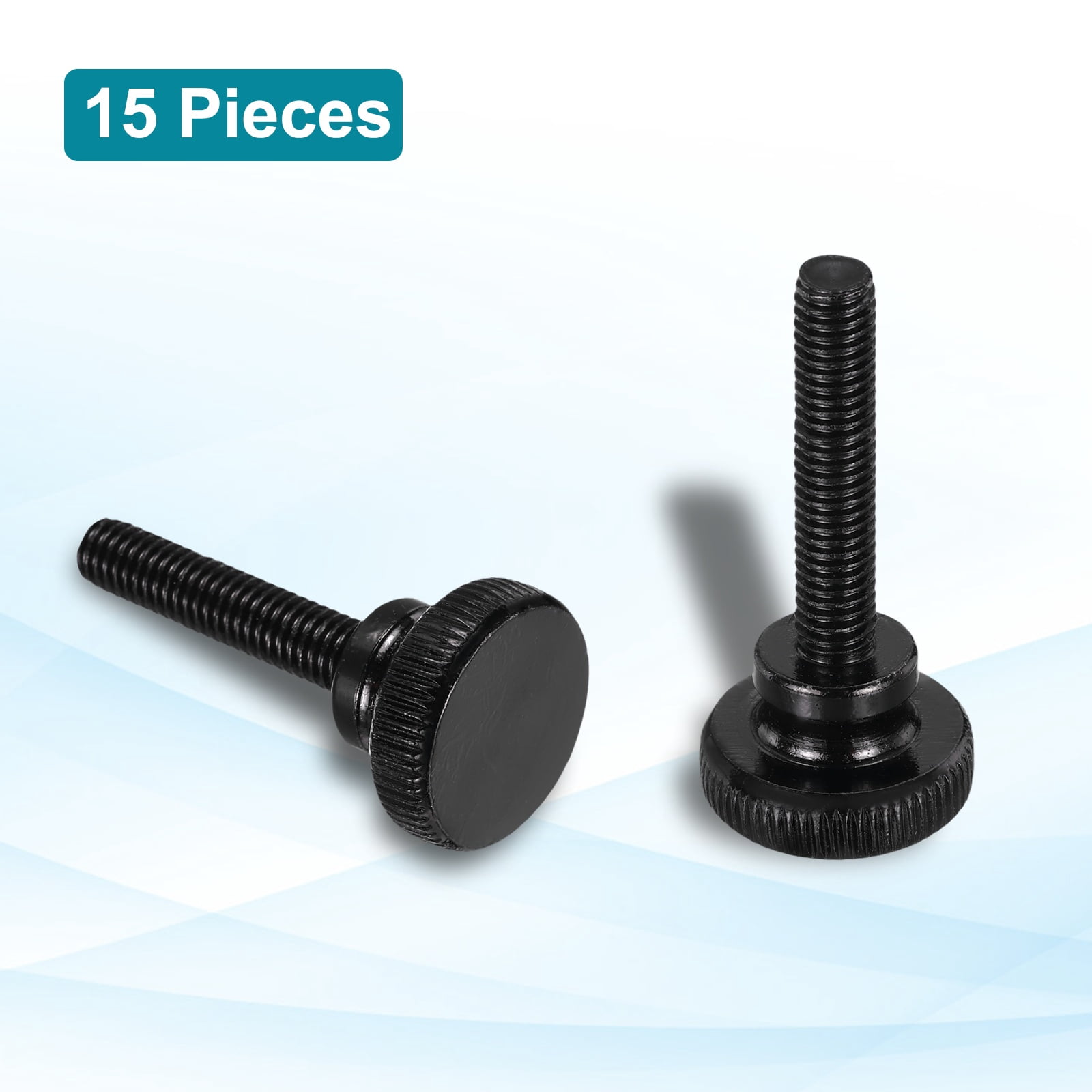 Uxcell M6x35mm Knurled Thumb Screws, Black Steel Flat Head Thumb Screws Zinc Plated Metric Knurled Head Bolts with Shoulder Grip Knobs Hand Tighten Thread Fasteners, 15 Pcs