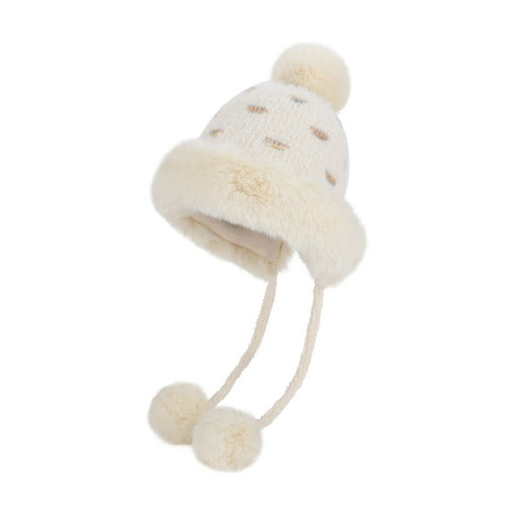 Oalirro Winter Pompom Beanie Hats for Women Christmas Gifts Fluffy Knit Womens Beanie Faux Fur Crochet Skull Cap Warm Bucket Outdoor Ear Cover