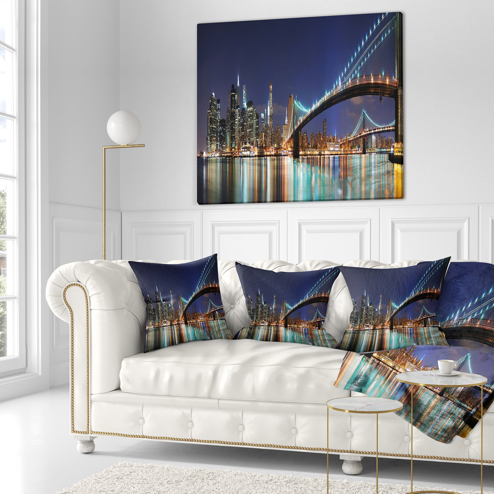 Designart Brooklyn Bridge Panorama - Cityscape Photo Throw Pillow - 16x16