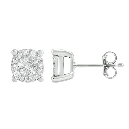 Brilliance Fine Jewelry 1/3 Carat Diamond Sterling Silver Cluster Stud Earrings for Women
