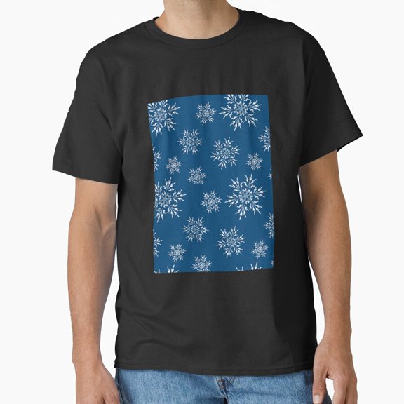 Pretty White Snowflakes On Prussian Blue Christmas Season Art Unisex T-Shirt , up to Size 5XL