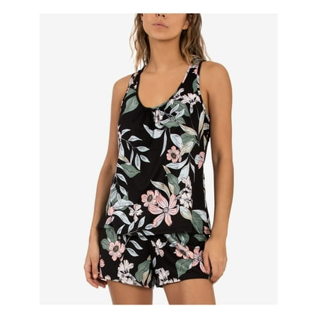 

LINEA DONATELLA Sets Black Racerback Floral Sleeveless Scoop Neck Tank Everyday Size S
