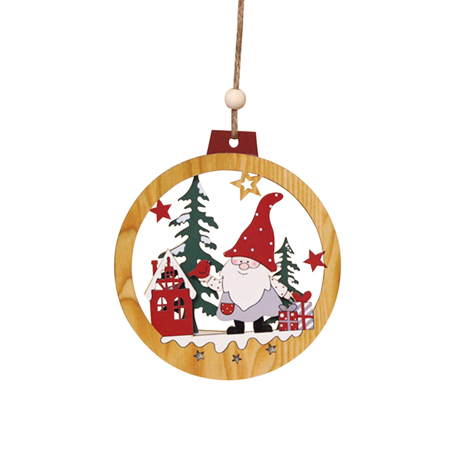 Pack of 4 Wood Wooden White Fluffy Reindeer Christmas Tree Hanging Pendants 