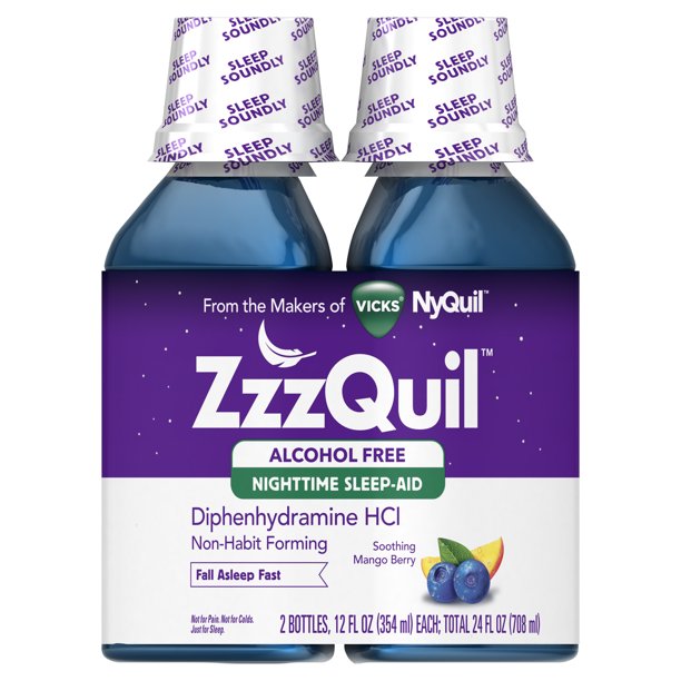 ZzzQuil Nighttime Sleep Aid Alcohol Free Liquid by Vicks, Soothing
