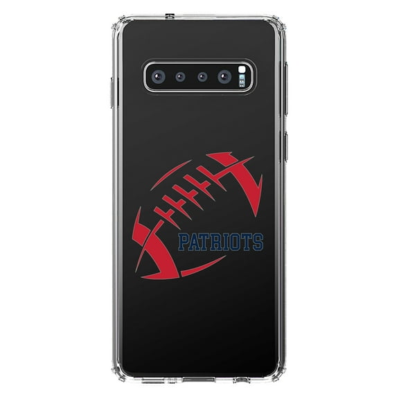 DistinctInk Clear Shockproof Hybrid Case for Samsung Galaxy S10 (6.1" Screen) - TPU Bumper Acrylic Back Tempered Glass Screen Protector - Red Blue Football - Patriots