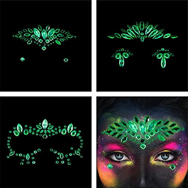 Crystal Face Gems, 4-Pack Rhinestone Black Forehead Eye Festival Jewels  Tattoo Sticker