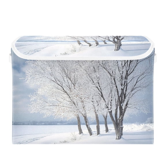 Storage Box With Lid 16.5x12.6x11.8In Foldable Stacked Household Storage Box Winter Tree