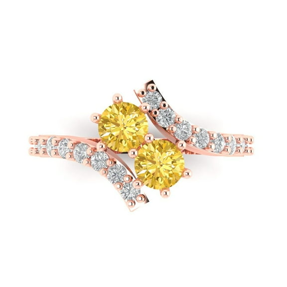 1.98ct Round Cut Yellow Crystal 14k Pink Rose Gold Engraving Statement Bridal Wedding Designer Ring Size 7.5