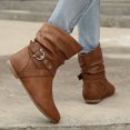 thumbnail image 4 of Slouchy Wide Mid Calf Boots for Women with No Heel Retro Comfy Leather Buckle Riding Work Booties, 4 of 6