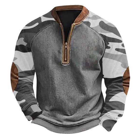 Sweatshirt for Men 3D Camo Graphic Half Zip Hoodless Long Sleeve Pullover Relaxed Fit