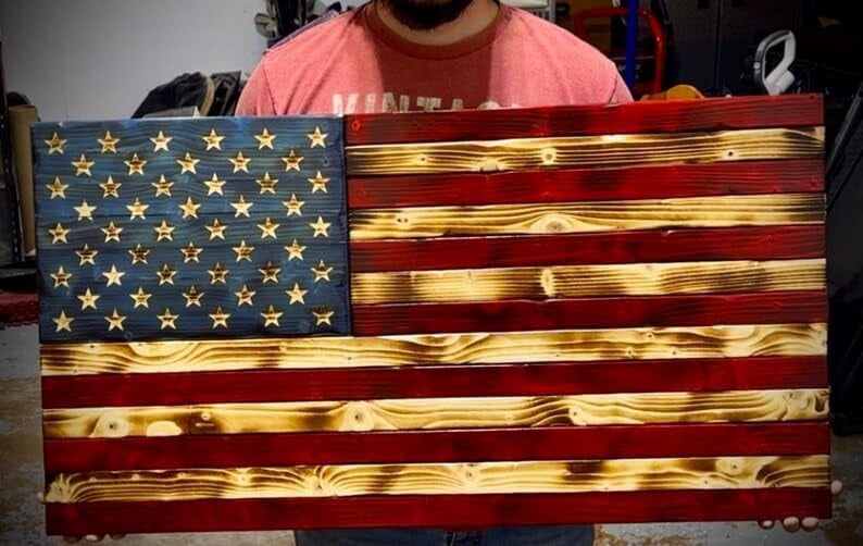 Handmade Rustic Wooden American Flag 36 x 18 Inch