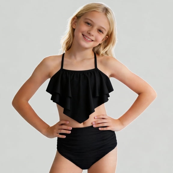Xijirk Girls Two Piece Tankini Bathing Suit Ruffle Flounce Top with High Waist Bottom Cute Swimwear for Summer Beach and Pool,10-11 Years