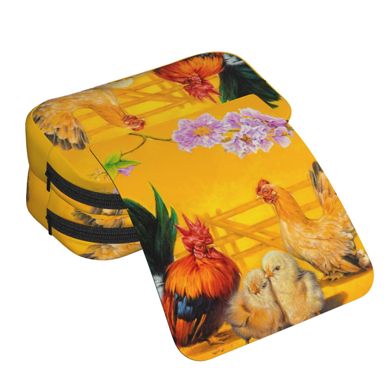 Rateoe The Chicken Family Pattern Double Clamshell Pen Case, Storage Organizer with Two Zipper Compartments– Holds Up to 50 Pencils & Pens