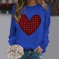 thumbnail image 2 of Fadeal Chandails en Molleton Cœur pour Femmes Saint-Valentin Dames Imprimé Cœur à Carreaux Mode Col Rond Décontracté Manches Longues Pull Col Rond Chandails en Molleton Saint-Valentin pour Femmes Bleu TG, 2 of 4