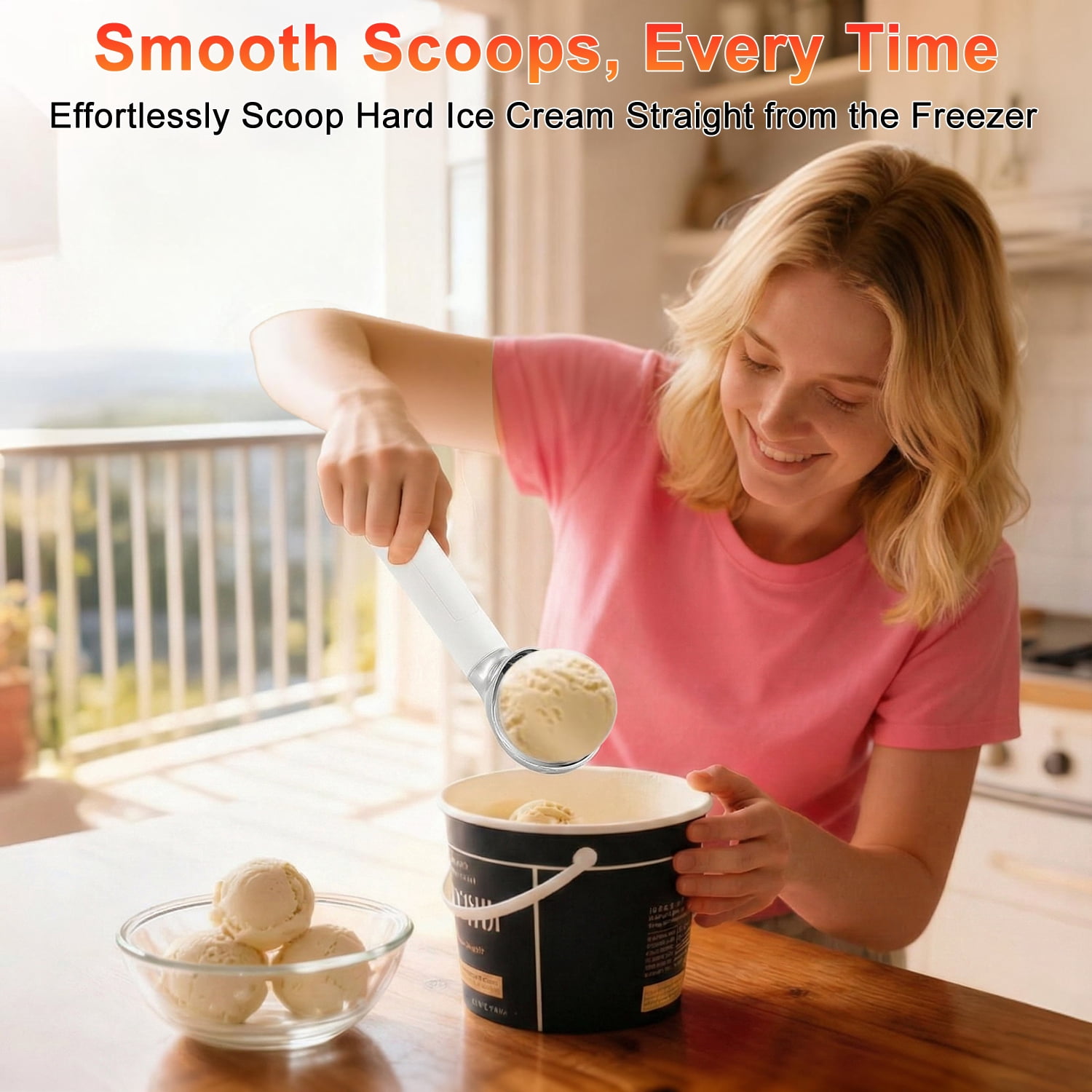 Henotian Heated Ice Cream Scoop, Rechargeable Electric Warming Scooper with LED Display, 158°F Fast Heating, Waterproof Easy Grip, USB-C Rechargeable Ice Cream Spoon, Easy Grip for Seniors/Kids