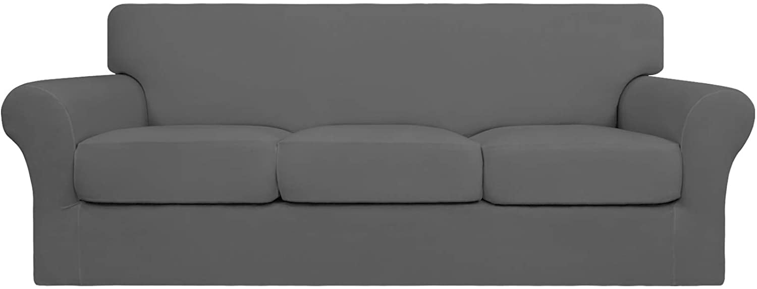 EasyGoing 4 Pieces Super Stretch couch cover, Sofa size, Gray (Slipcover Only)