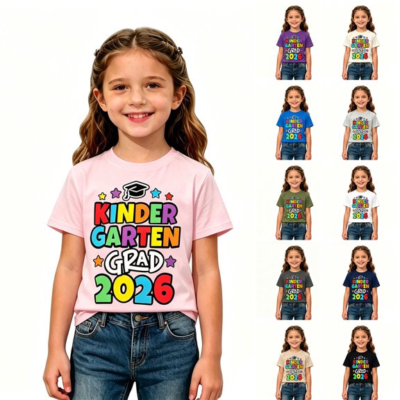 LILIYA Back To School Outfits for Girls Boys Kindergarten Here I Come Trendy Funny Short Sleeve T-Shirt Kids Cotton Summer Top