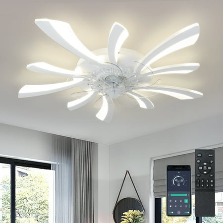 

Surnie Dimmable Ceiling Fan with Light and Remote Control 31 Small Semi Flush Mounted Ceiling Fan with Led Lights APP and Remote Controlled Modern White