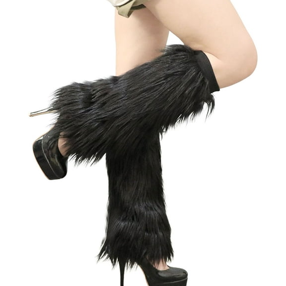 Dengjunhu 1 Pair Womens Leg Warmer Winter Furry Long Boot Cuffs Cover Faux Fur Knee-length Hipster Warm Sock for Daily