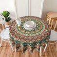 thumbnail image 3 of Mandala Colorful Green Brown Waterproof Picnic Patio Party Round Table Cloth Cover Decorations Fabric 60 Inch Circular Tablecloth for 20-47 Inch Home Dining Room Kitchen Decor, 3 of 6