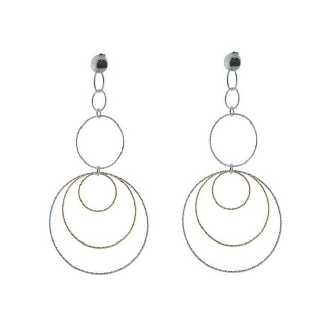 Fronay 125119B Diamond Cut Concentric Hoop Earrings in Sterling Silver Black & Pink Rhodium