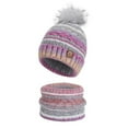 thumbnail image 2 of Winter 2Pcs Pom Pom Cable Beanie Hat Scarf Set Soft Warm Knit Ski Cap Thick Neck Scarf for Women "(Purple)", 2 of 7