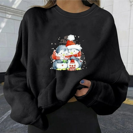 

Zedker Women Sweatshirts No Hood Fashion Sweatshirts for Women Women Fashion Casual Print Crew Neck Loose Long Sleeve Short Tops Blouse Hoodless Sweatshirts