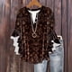 thumbnail image 1 of Tejiojio Women's Casual Printed Top Lace Trim V-Neck 3/4 Sleeves Button Down Fashionable Daily Wear, 1 of 6