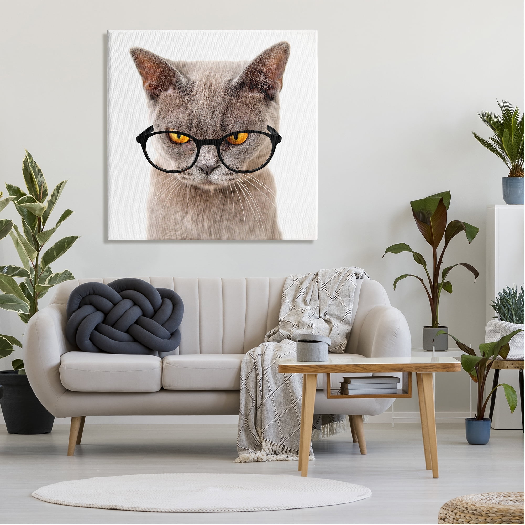 Stupell Cat Face Hipster Glasses Animals & Insects Painting Gallery Wrapped Canvas Print Wall Art