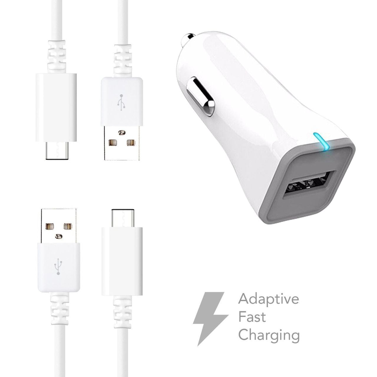 White Adaptive Fast 15W Kit for Huawei NXT-TL00 with Quick Charge Wall+Car+MicroUSB Cable gives 2x faster charging! 