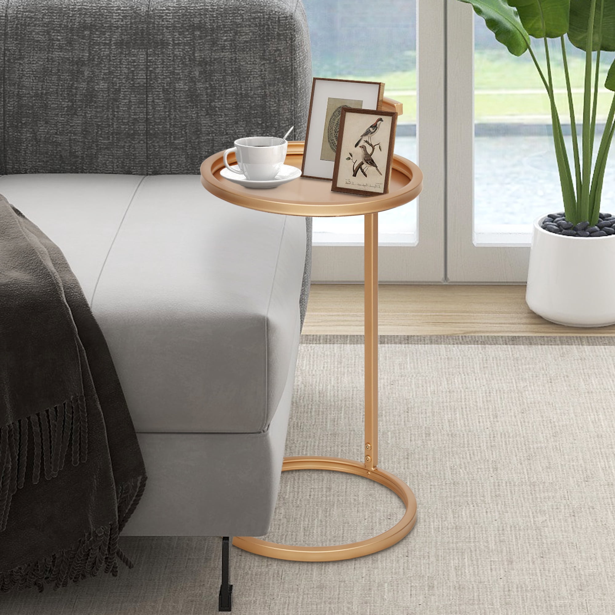 Abble Portable Metal Round C-Table & End Table 12"D x 23.5"H
