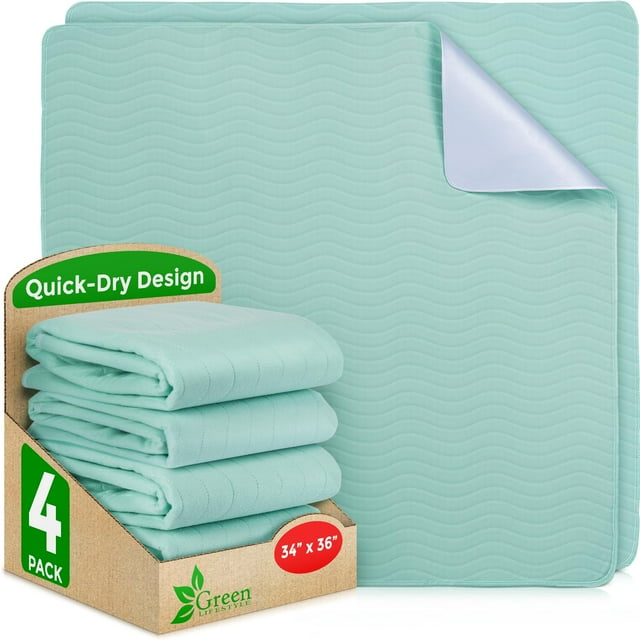 GREEN LIFESTYLE® Alèses Lavables - Alèses Réutilisables à Forte Absorption pour l'Énurésie et l'Incontinence pour Enfants, Adultes, Aînés et Animaux de Compagnie - Protège-Matelas pour Tout-Petits pour Lit, Sofa, Plancher (Lot de 4 - 34x36)