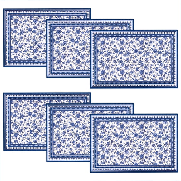 Blue Floral Branches Placemats Set of 6 11.8x17.7 Inch Chinoiserie Flowers Printed Table Mats Spring Blue White Floral Washable Place Mats